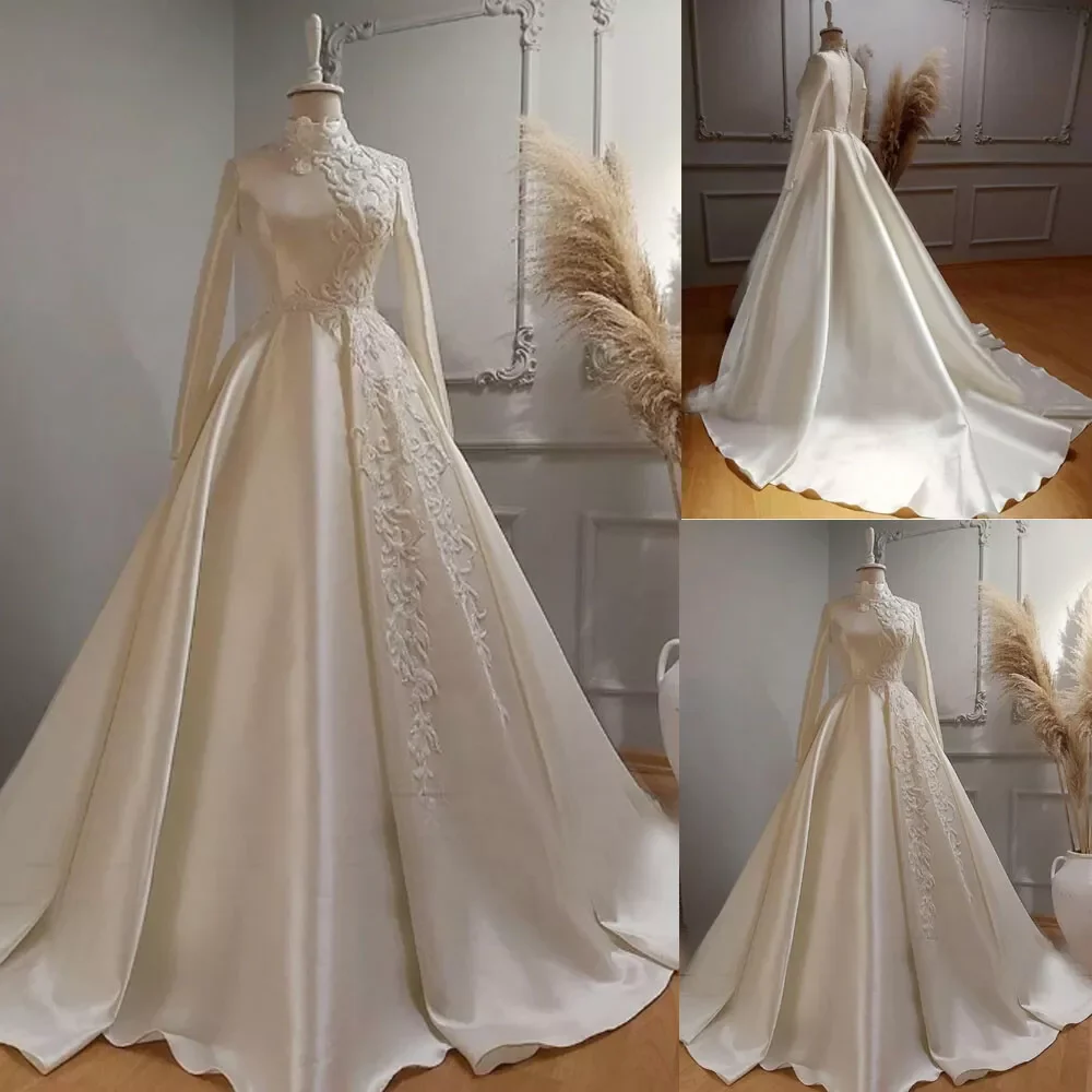 Classic Satin Appliquins Full Sleeve Pleat A-Line Bride Wedding Dresses Bridal Gowns Customized
Classic Satin Appliquins Full Sleeve Pleat A-Line Bride Wedding Dresses Bridal Gowns Customized