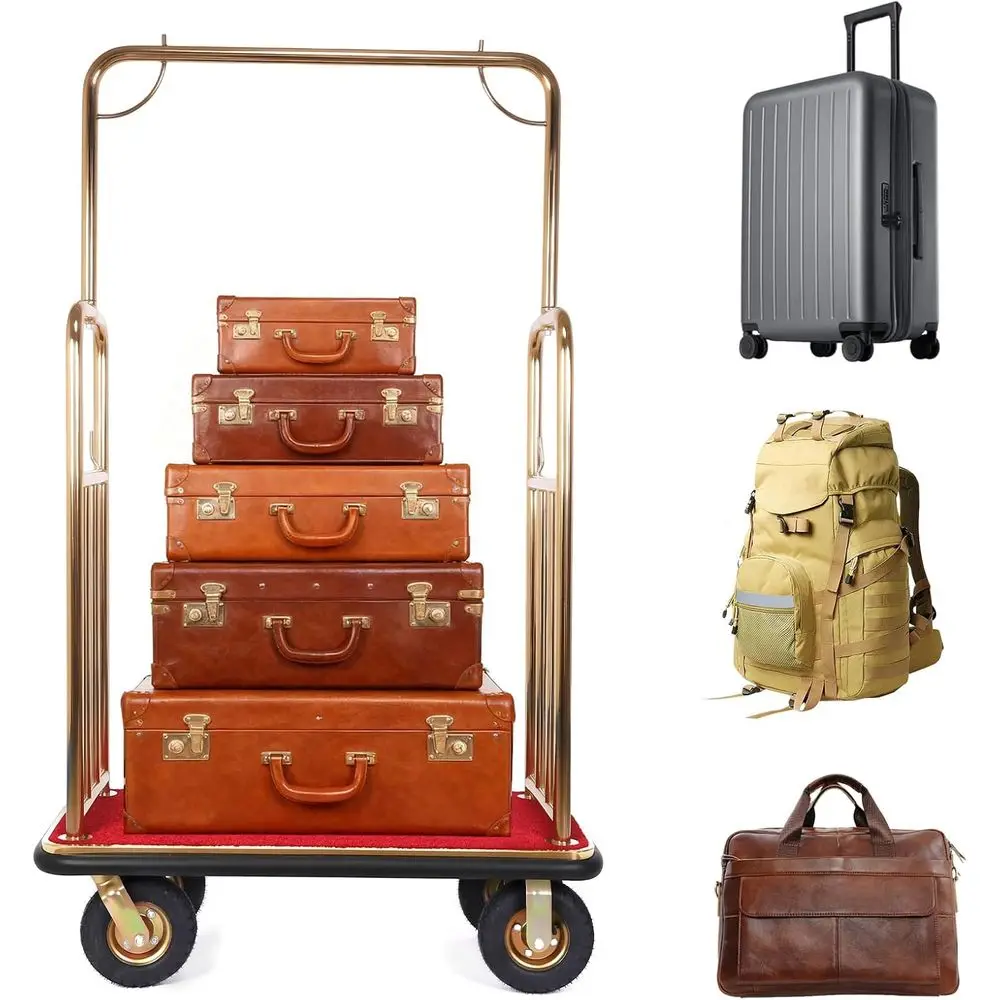 39x19x68 Inch Hotel Utility Trolley with 881 lbs Capacity, 8-Inch Silent Wheels, Carpet Deck, Bumper Rails for Service or Outdoo
39x19x68 Inch Hotel Utility Trolley with 881 lbs Capacity, 8-Inch Silent Wheels, Carpet Deck, Bumper Rails for Service or Outdoo