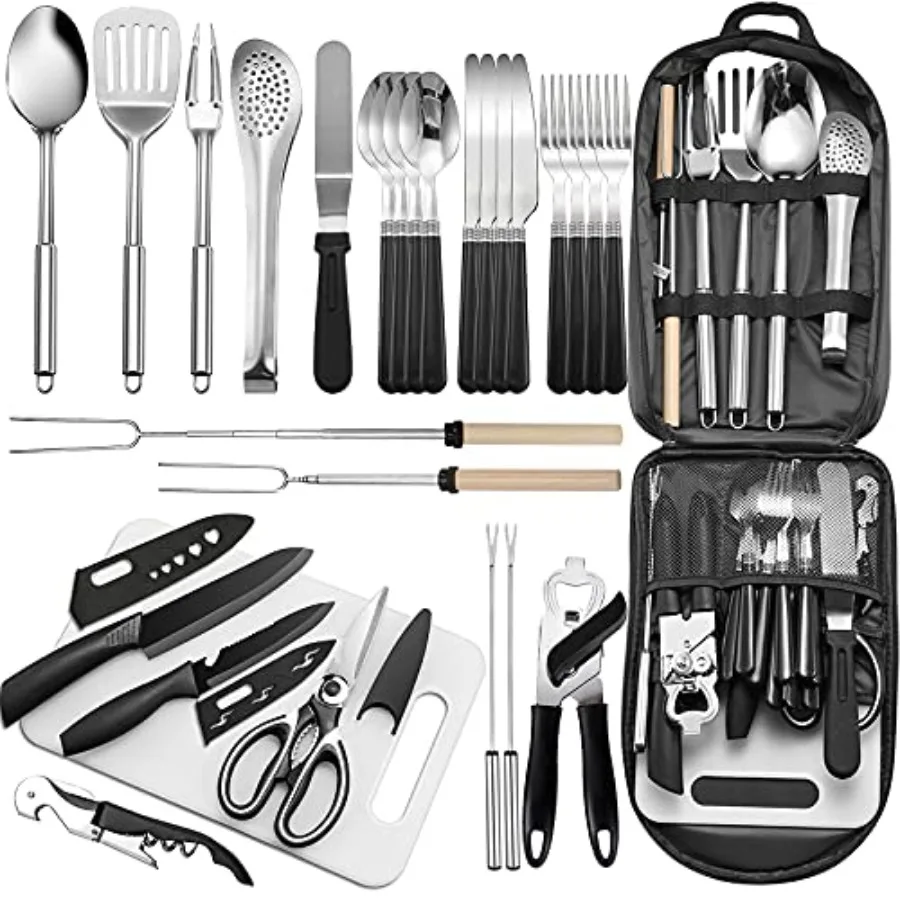 Portable Camping Kitchen Utensil Set-27 Pcs Cookware Kit, Stainl Steel Outdoor Cooking and Grilling Utensil Organizer Travel Se
Portable Camping Kitchen Utensil Set-27 Pcs Cookware Kit, Stainl Steel Outdoor Cooking and Grilling Utensil Organizer Travel Se