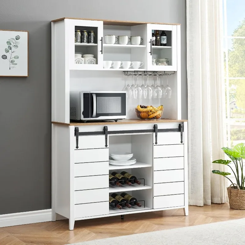 Farmhouse Coffee Bar Cabinet with Sliding Barn Doors 70'' Kitchen Hutch Cabinet with Storage Wine&Glasses Rack White
Farmhouse Coffee Bar Cabinet with Sliding Barn Doors 70'' Kitchen Hutch Cabinet with Storage Wine&Glasses Rack White