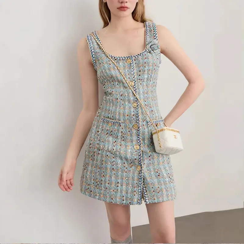 Women's blue coarse tweed round neck dress 2026 new spring and summer small fragrance style dress
Women's blue coarse tweed round neck dress 2026 new spring and summer small fragrance style dress