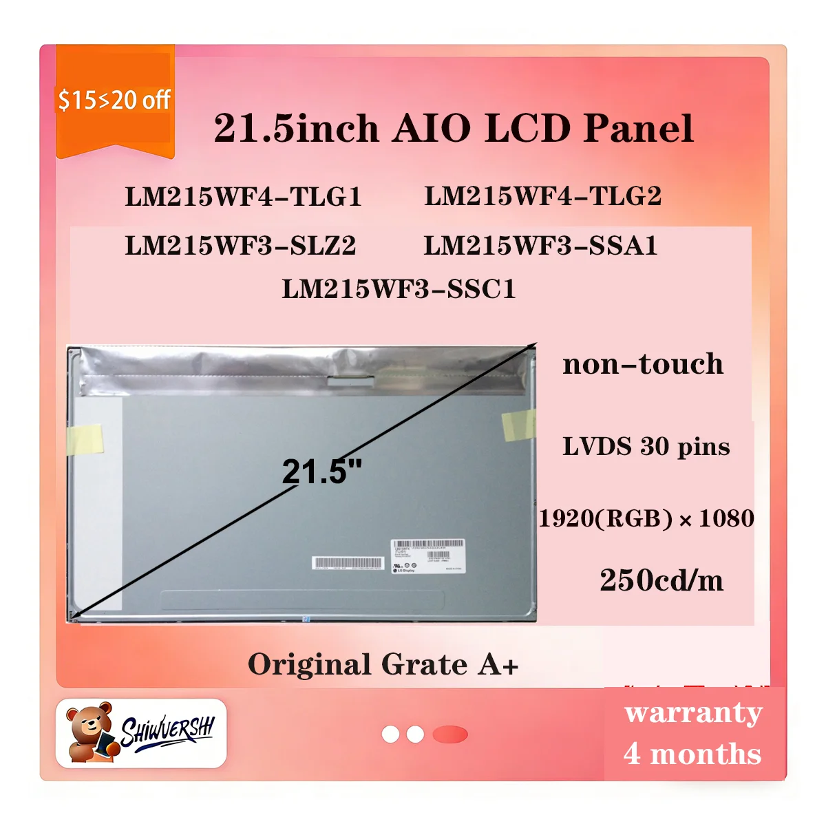 Оригинальный новый A + 21,5-дюймовый ЖК-экран LM215WF4-TLG1 LM215WF4-TLG2 LM215WF3-SLZ2 LM215WF3-SSA1 LM215WF3-SSC1 1920(RGB)x1080 FHD
Оригинальный новый A + 21,5-дюймовый ЖК-экран LM215WF4-TLG1 LM215WF4-TLG2 LM215WF3-SLZ2 LM215WF3-SSA1 LM215WF3-SSC1 1920(RGB)x1080 FHD