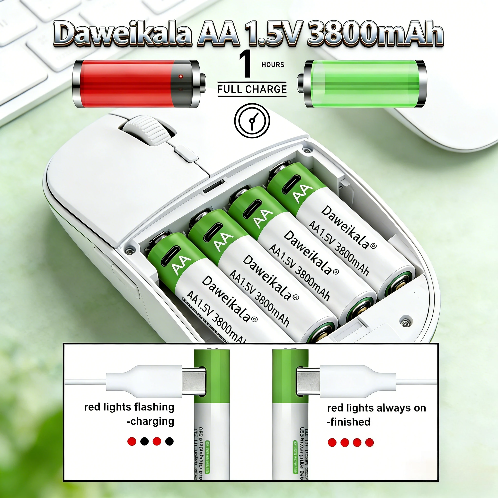 USB C Rechargeable AA Battery 3800mAh Li-ion 1.5V Power Cell for Electric Toy Mouse Remote Control Long Life Cycle AA Batteries
USB C Rechargeable AA Battery 3800mAh Li-ion 1.5V Power Cell for Electric Toy Mouse Remote Control Long Life Cycle AA Batteries