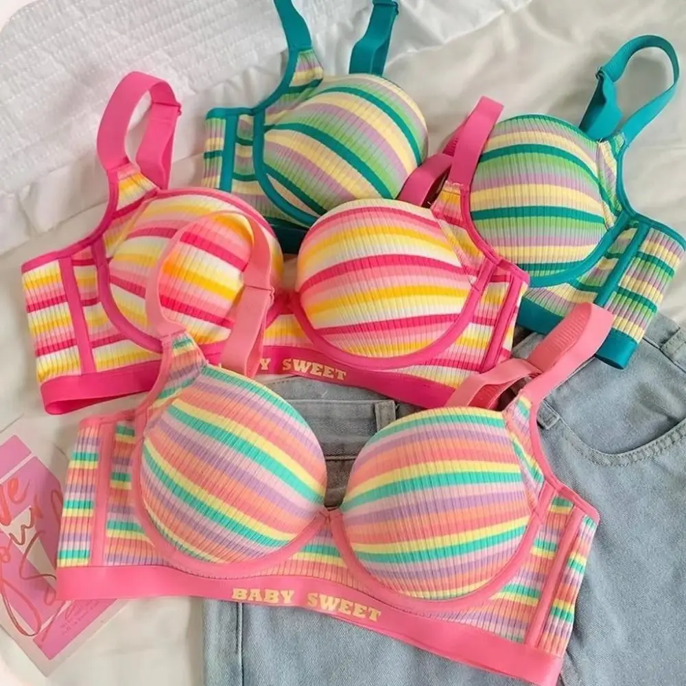 Simple Creative Rainbow Stripes Bra Comfortable V-Neck Women Colorful Underwear Full Coverage 3/4 Cup Women Wireless Bra Summer
Simple Creative Rainbow Stripes Bra Comfortable V-Neck Women Colorful Underwear Full Coverage 3/4 Cup Women Wireless Bra Summer