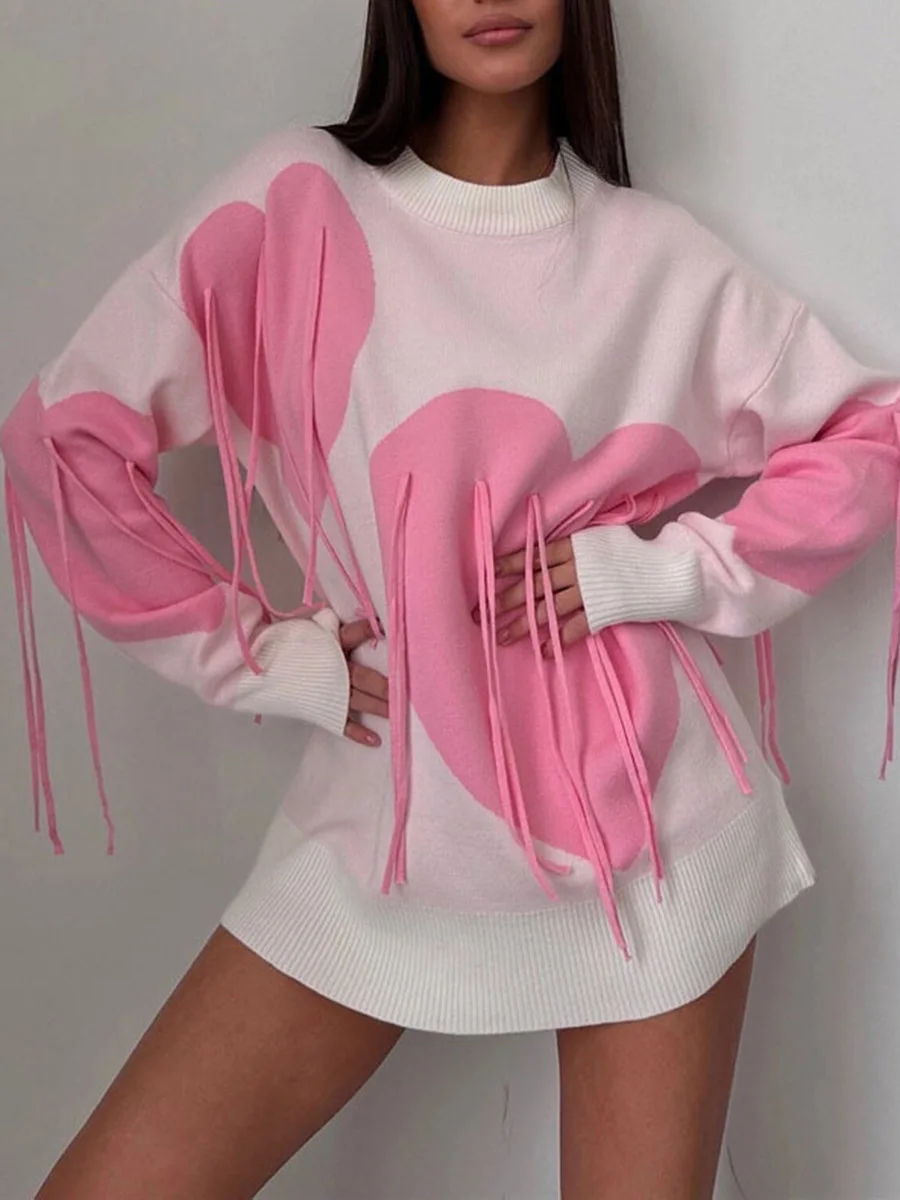 Women s Spring Autumn Sweater Long Sleeve O Neck Knit Tassel Heart Print Knitwear
Women s Spring Autumn Sweater Long Sleeve O Neck Knit Tassel Heart Print Knitwear
