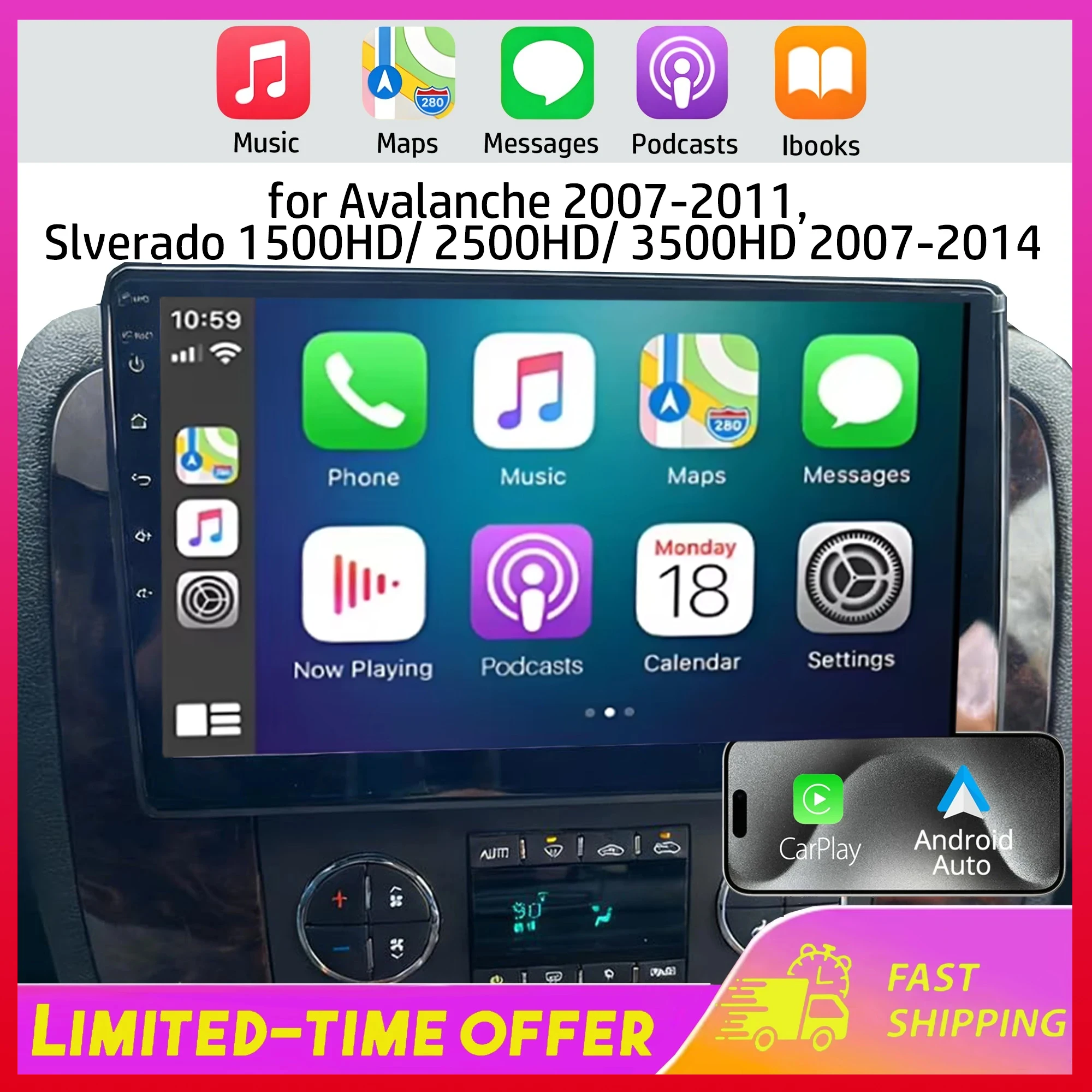 10.1 Inch Car For Carplay GPS Navigation Android 15 for Avalanche 2007-2011, Silverado 1500HD 2500HD 3500HD 2007-2014 Multimedia
10.1 Inch Car For Carplay GPS Navigation Android 15 for Avalanche 2007-2011, Silverado 1500HD 2500HD 3500HD 2007-2014 Multimedia