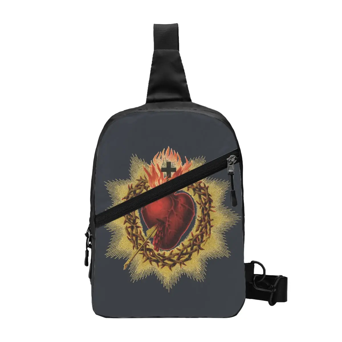 Custom Sacred Heart Of Jesus Sling Chest Crossbody Bag Men Cool Catholic Christian Faith Shoulder Backpack for Travel Cycling
Custom Sacred Heart Of Jesus Sling Chest Crossbody Bag Men Cool Catholic Christian Faith Shoulder Backpack for Travel Cycling