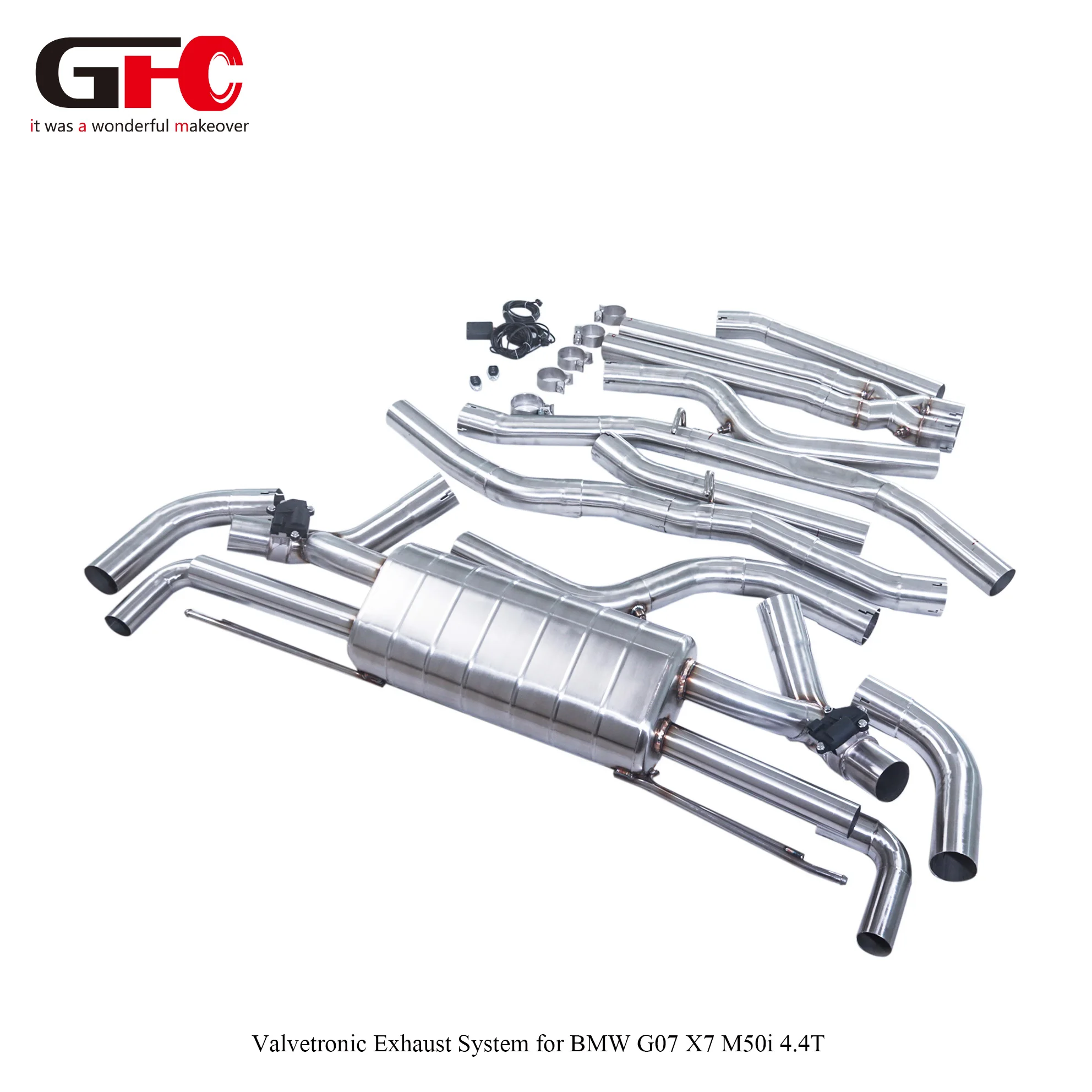 GFC Valved Catback Exhaust System for BMW X7 M50i G07 4.4T 2021, Single Muffler Dual Valves Y-Split Quad Outlet
GFC Valved Catback Exhaust System for BMW X7 M50i G07 4.4T 2021, Single Muffler Dual Valves Y-Split Quad Outlet