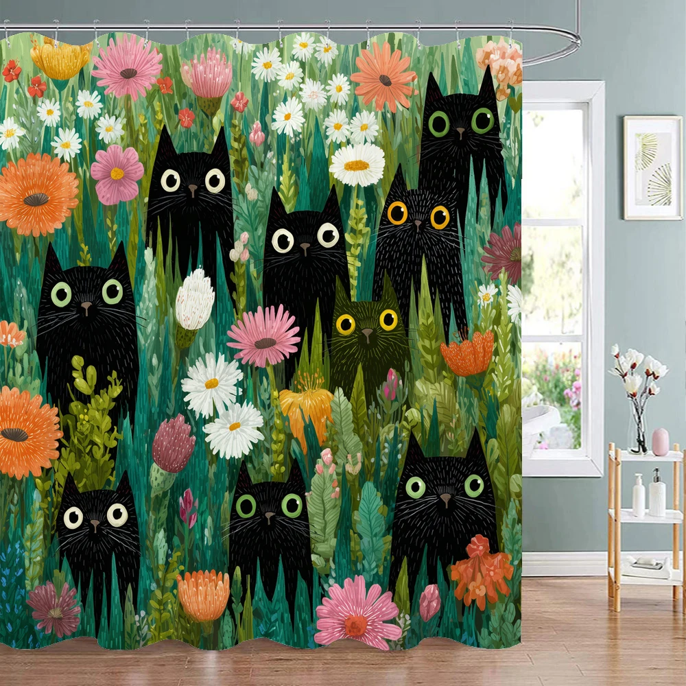 Cartoon Shower Curtain, Cute Floral Cats Art Printed Bathroom Decorative Shower Curtain, Waterproof Shower Curtain with Hooks
Cartoon Shower Curtain, Cute Floral Cats Art Printed Bathroom Decorative Shower Curtain, Waterproof Shower Curtain with Hooks