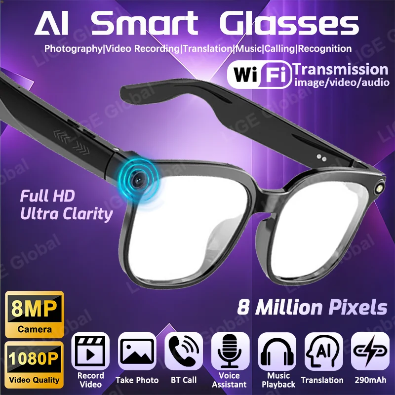 LIGE 8MP AI Smart Glasses Multifunctional HD Camera 1080P Video Bluetooth Call Voice Assistant Music Player Translate Sunglasses
LIGE 8MP AI Smart Glasses Multifunctional HD Camera 1080P Video Bluetooth Call Voice Assistant Music Player Translate Sunglasses