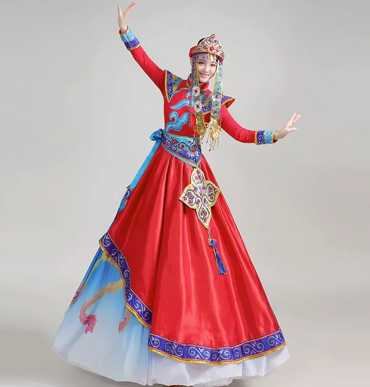 Chinese Folk Mongolian Dance Performance Clothing Embroidered Long Women's Robe
Chinese Folk Mongolian Dance Performance Clothing Embroidered Long Women's Robe