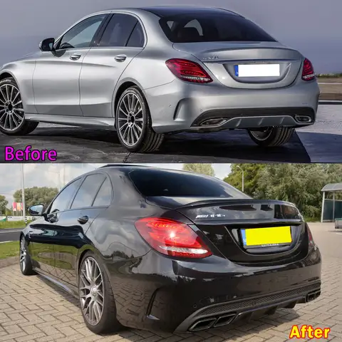 For C63 AMG Style Rear Bumper + Exhaust Tips for Mercedes Benz W205 Sedan C43 C180 C200 C250 C300 C450 2015-2018 Diffuser Lip