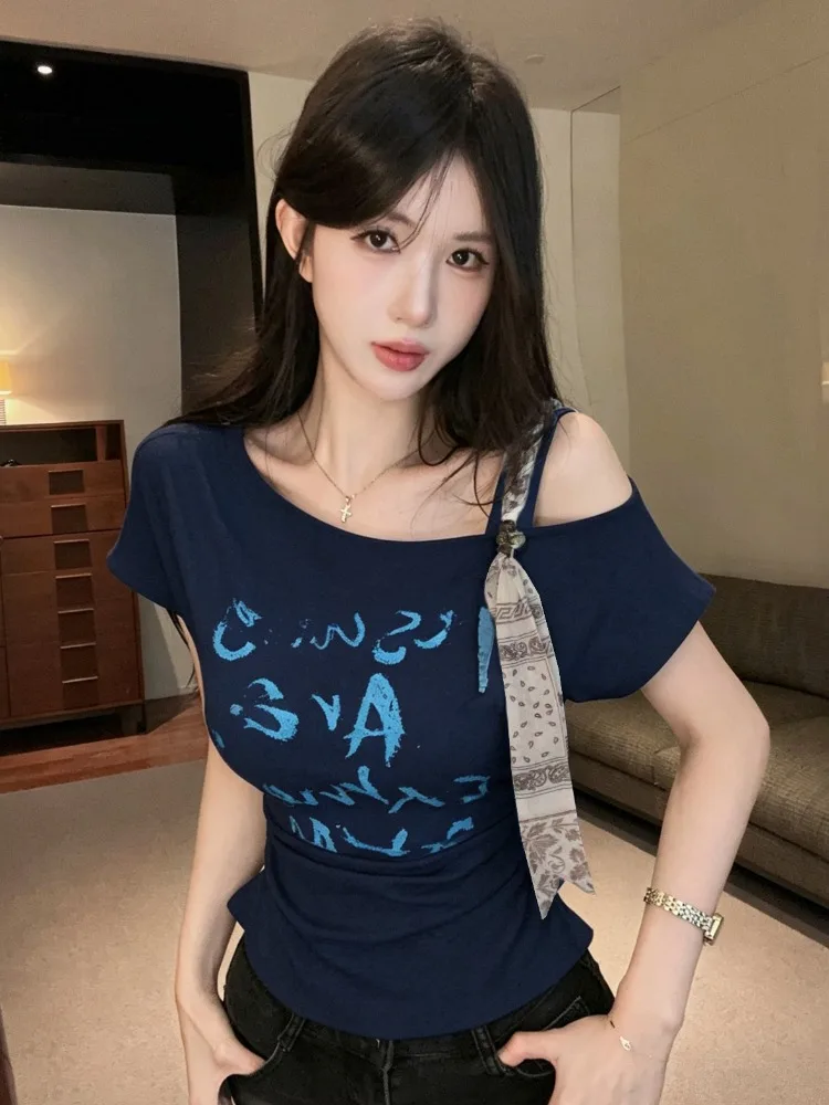 Slim Fit Short Sleeve T-Shirt Women's Summer New Style Fashionable Printed Belted Shoulder T-Shirt Korean Style City Walk
Slim Fit Short Sleeve T-Shirt Women's Summer New Style Fashionable Printed Belted Shoulder T-Shirt Korean Style City Walk
