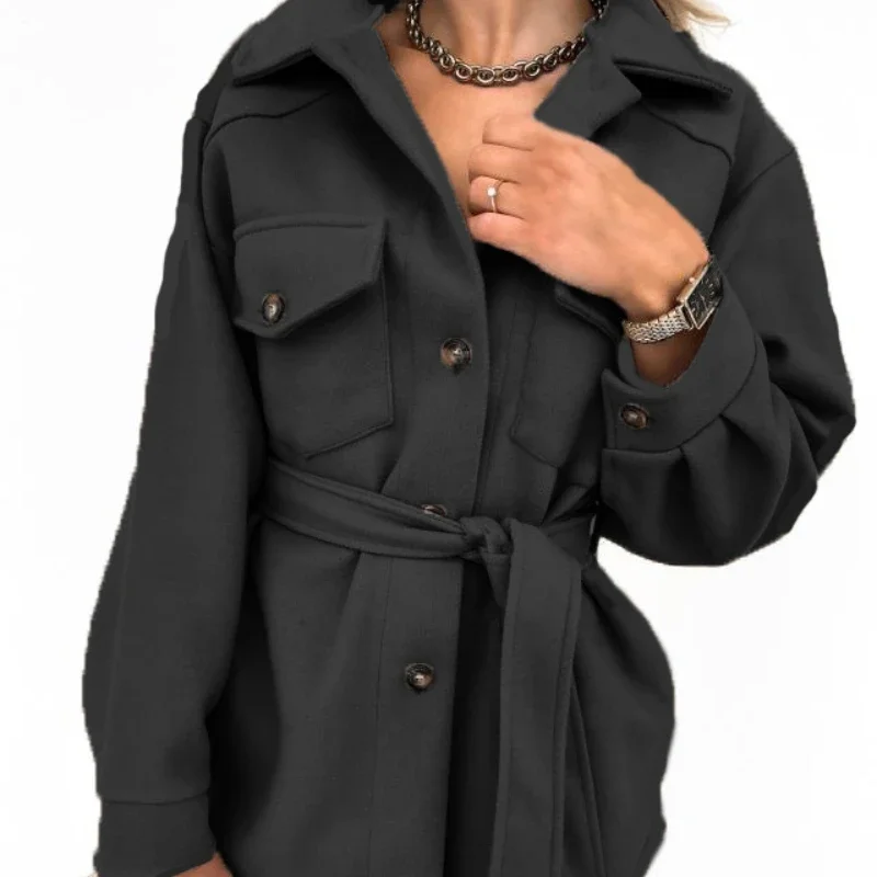 Fall/winter New Style 2021 Long-sleeved Lapel Slim-fit Single-breasted Women's Fashion Bandage Pure Color Woolen Coat Women
Fall/winter New Style 2021 Long-sleeved Lapel Slim-fit Single-breasted Women's Fashion Bandage Pure Color Woolen Coat Women