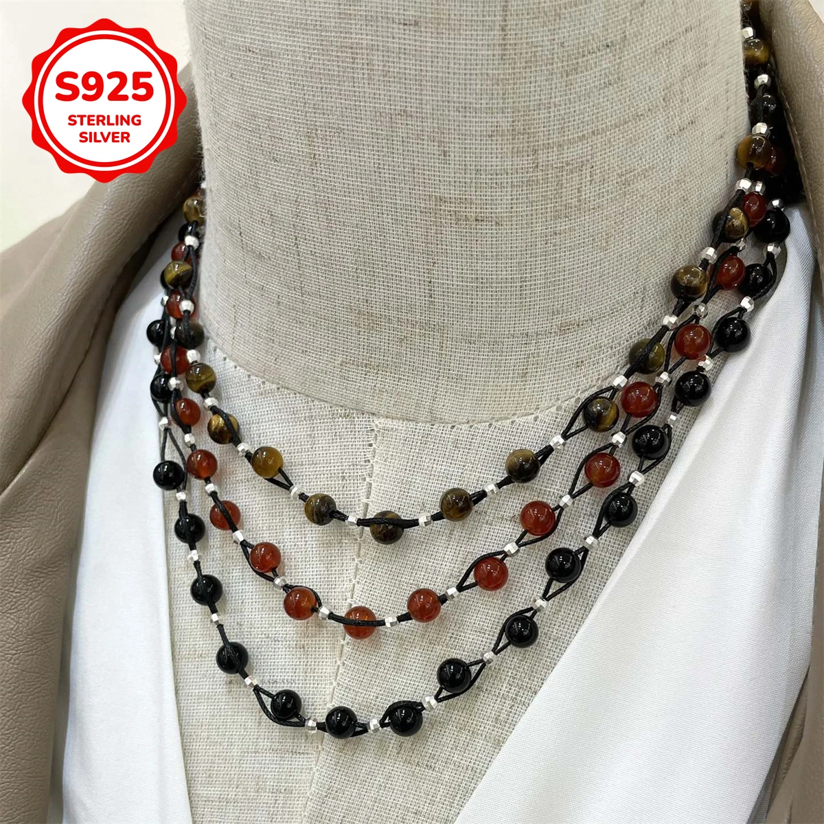 925 silver autumn and winter new simple natural agate tiger eye stone silver bead necklace set, Korean style match
925 silver autumn and winter new simple natural agate tiger eye stone silver bead necklace set, Korean style match