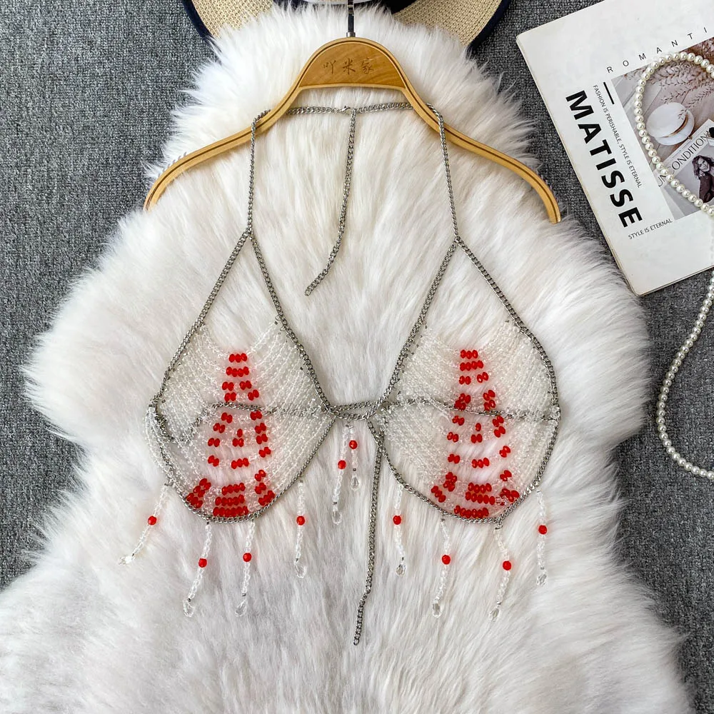 Women SexyTank top Crystal Bead Handmade Body Chain Hollow Out Top y2k Streetwear Bra Top Holiday Beachwear Vest
Women SexyTank top Crystal Bead Handmade Body Chain Hollow Out Top y2k Streetwear Bra Top Holiday Beachwear Vest