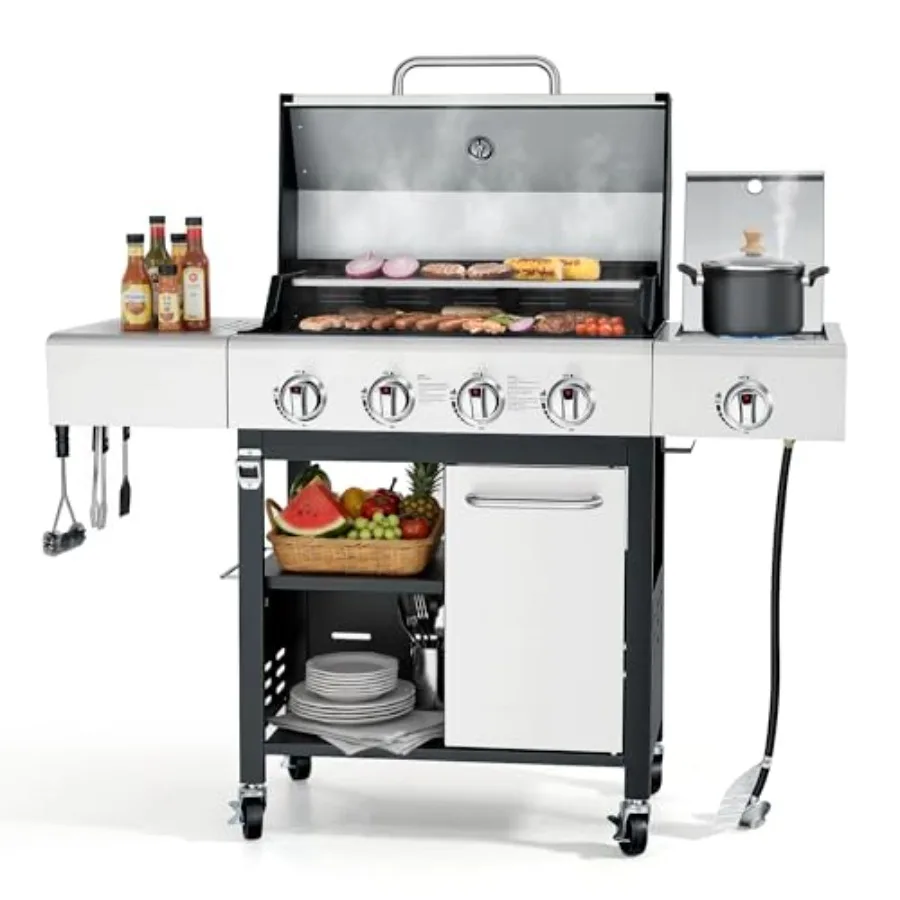 Propane Gas BBQ Grill with Side Burner and Wheels 50 000 BTU Output Stainless Steel Barbecue Grill for Backyard and Outdoor Coo
Propane Gas BBQ Grill with Side Burner and Wheels 50 000 BTU Output Stainless Steel Barbecue Grill for Backyard and Outdoor Coo