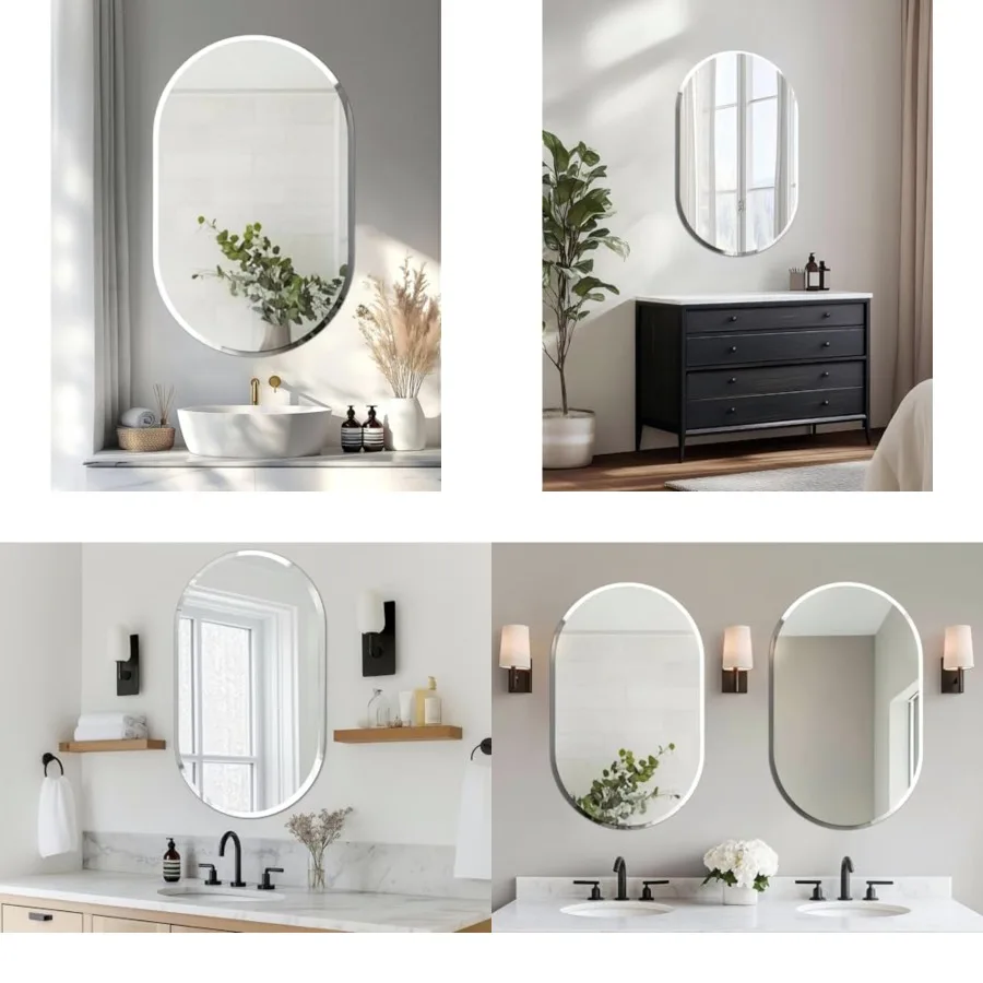 Frameless Oblong Wall Mirror: Decorative Oval Mirrored Glass Vanity with Beveled Silver Edge for Bathroom Bedroom Livingroom Di
Frameless Oblong Wall Mirror: Decorative Oval Mirrored Glass Vanity with Beveled Silver Edge for Bathroom Bedroom Livingroom Di
