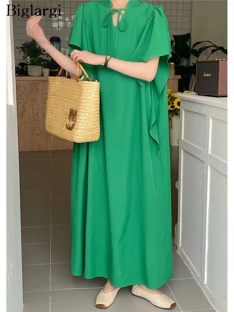 Summer A-Line Dress Women Ruffle Pleated Short Sleeve Fashion Ladies Dresses Korean Style Loose Woman Long Dress 
Summer A-Line Dress Women Ruffle Pleated Short Sleeve Fashion Ladies Dresses Korean Style Loose Woman Long Dress