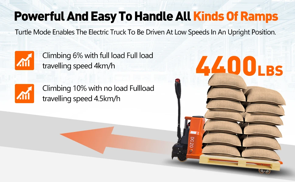 4400LBS Fully Electric Pallet Jack, 48" x 27" Fork Size Pallet Trucks with 48V Lithium Battery for Narrow Space
4400LBS Fully Electric Pallet Jack, 48" x 27" Fork Size Pallet Trucks with 48V Lithium Battery for Narrow Space