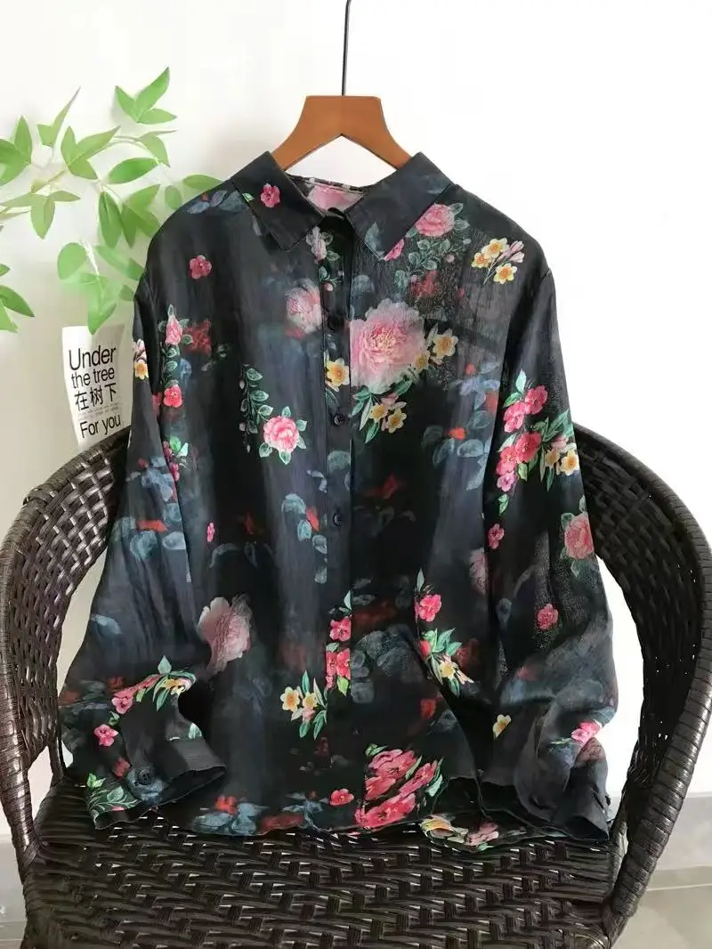 2026 Women's 100% Ramie Long Sleeve Shirt Vintage Black Romantic Peony Floral Print Blouse Summer Casual Vacation Top
2026 Women's 100% Ramie Long Sleeve Shirt Vintage Black Romantic Peony Floral Print Blouse Summer Casual Vacation Top