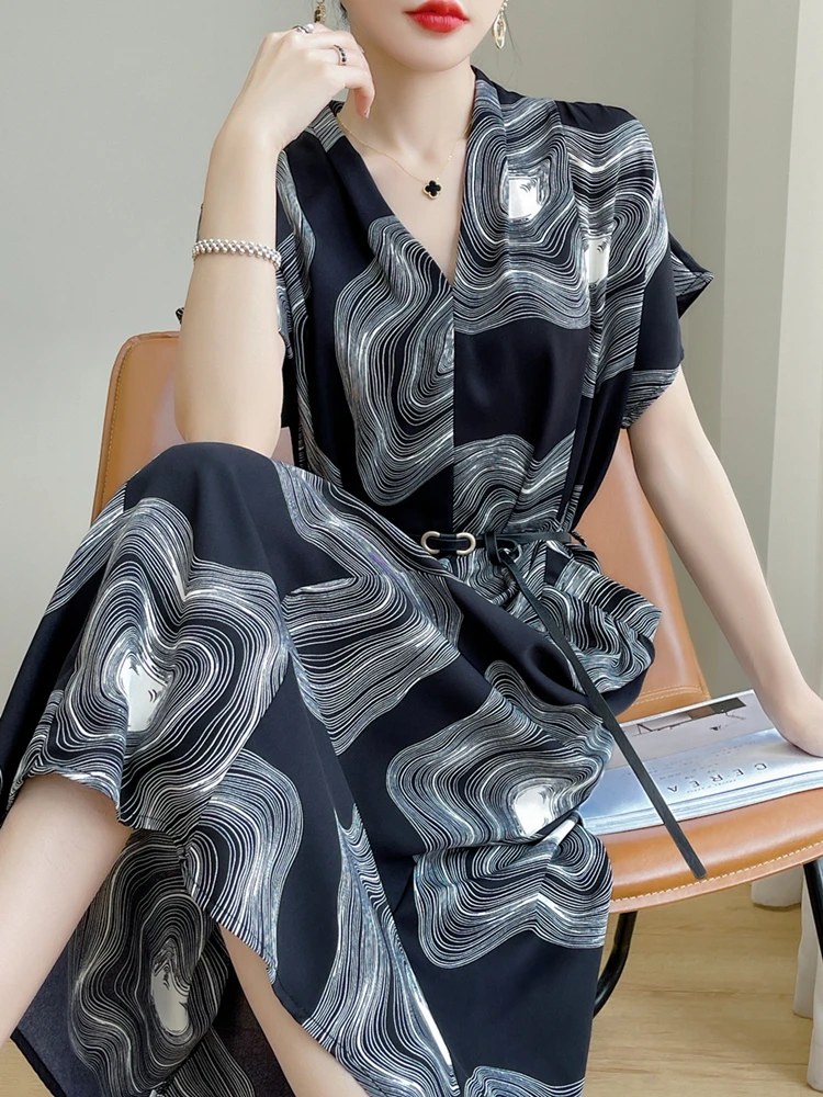 Elegant Floral Print Maxi Dress Women's Short Sleeve Acetate Satin Slimming A-Line Dress with Belt Spring Summer Fashion
Elegant Floral Print Maxi Dress Women's Short Sleeve Acetate Satin Slimming A-Line Dress with Belt Spring Summer Fashion