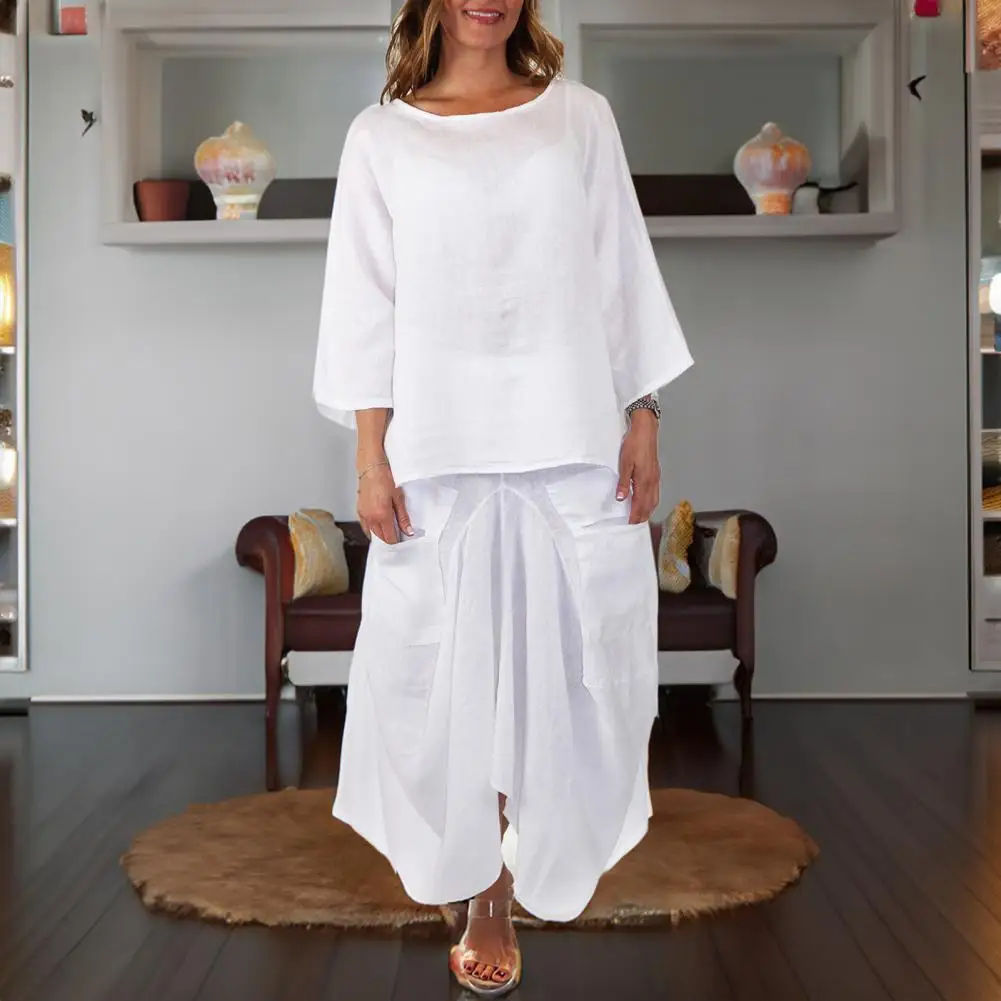 Two Piece Set Cotton Linen Blend Stylish Women's Cotton Linen 2 Piece Set with 3/4 Sleeve Blouse Irregular Midi Skirt for Summer
Two Piece Set Cotton Linen Blend Stylish Women's Cotton Linen 2 Piece Set with 3/4 Sleeve Blouse Irregular Midi Skirt for Summer