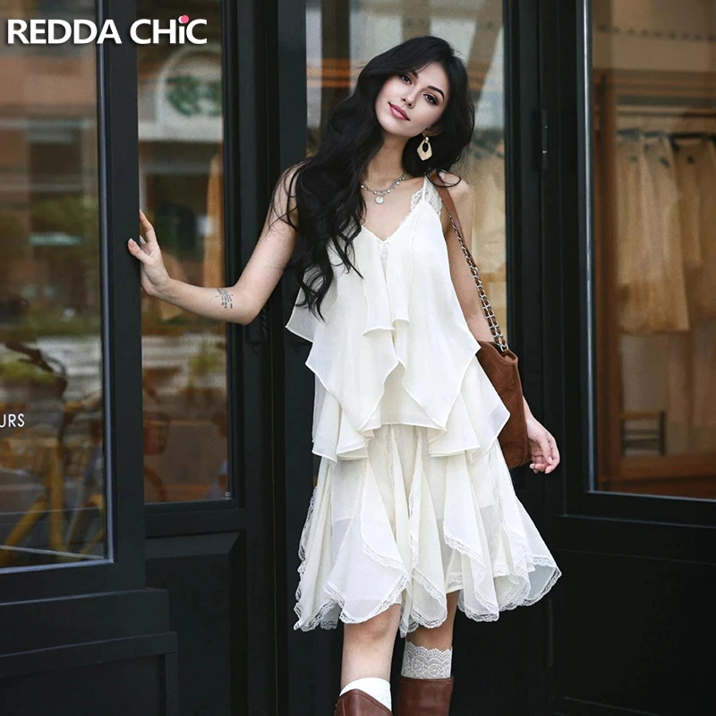 ReddaChic Fairy Women's Chiffon Top Skirt Set Summer Solid Irregular Ruffle Flowy Camisole Elastic Waist Mini Skirt Daily Wear
ReddaChic Fairy Women's Chiffon Top Skirt Set Summer Solid Irregular Ruffle Flowy Camisole Elastic Waist Mini Skirt Daily Wear