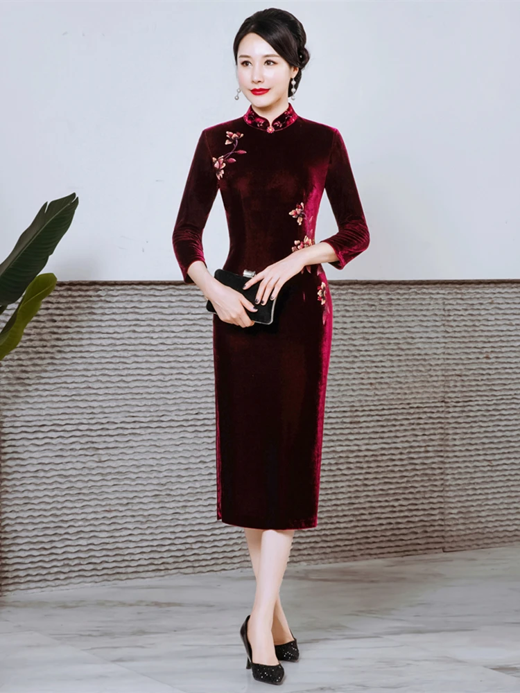 Ele Velvet Qipao Dr with Diamond Embelliment for Middle-Aged And ly Women Long Sve Mid-Length Evening Gown
Ele Velvet Qipao Dr with Diamond Embelliment for Middle-Aged And ly Women Long Sve Mid-Length Evening Gown