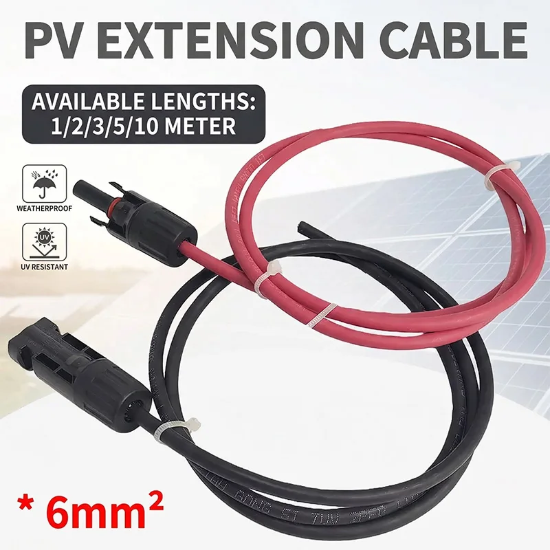 6 mm² /10AWG Extension Cable PV1-F Solar Panel Wire, Waterproof DC Connector Male & Female Pair for Photovoltaic System
6 mm² /10AWG Extension Cable PV1-F Solar Panel Wire, Waterproof DC Connector Male & Female Pair for Photovoltaic System