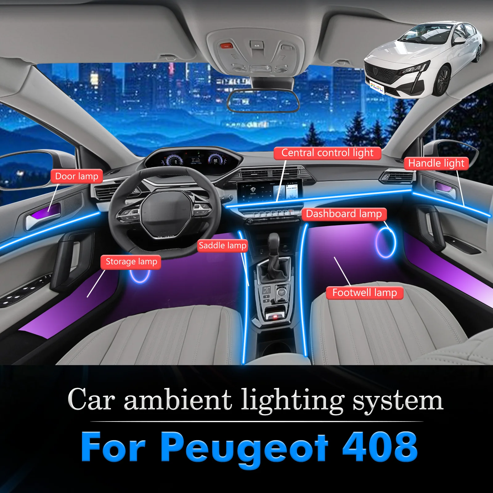 For Peugeot 408 Smart Remote Control RGB 64 Colors LED Car Interior Ambient Light Energy Saving Efficient Lamp Kit
For Peugeot 408 Smart Remote Control RGB 64 Colors LED Car Interior Ambient Light Energy Saving Efficient Lamp Kit