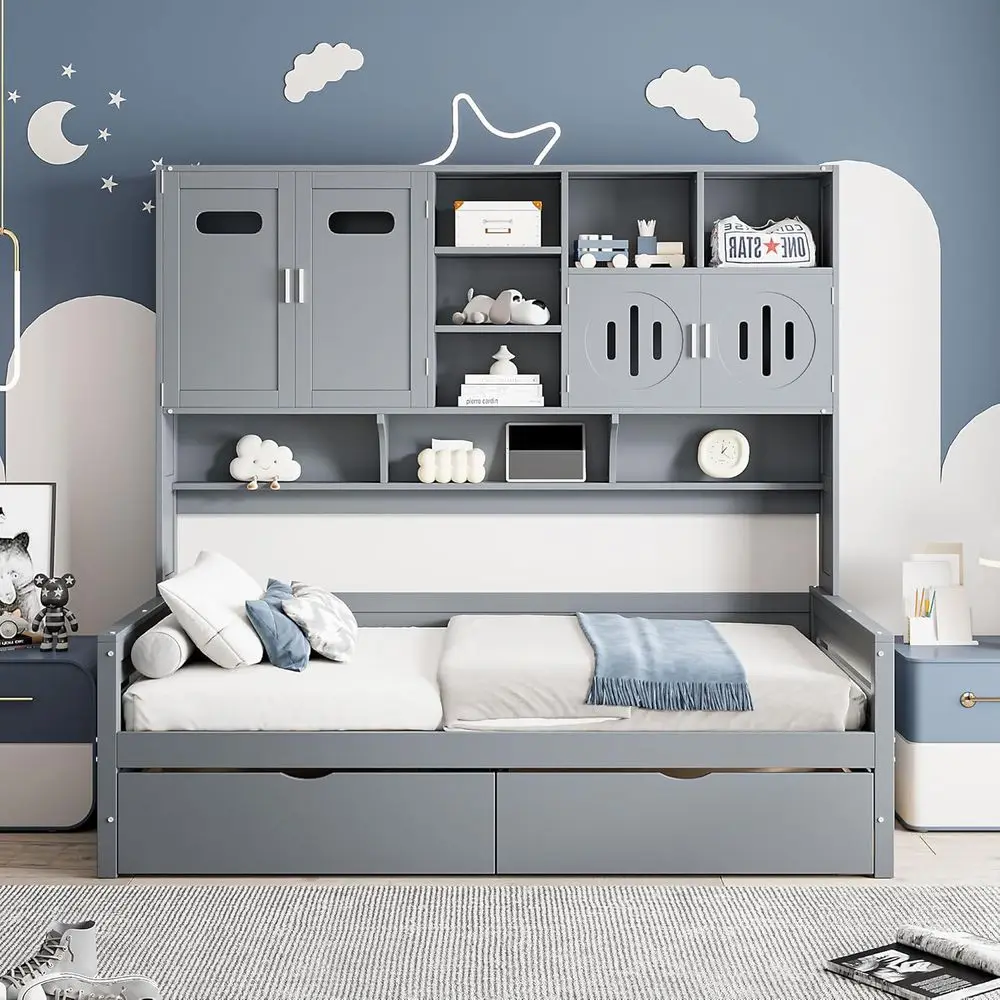 Twin Size Wooden Daybed with 2 Ders & Bookcase board, and All-in-One Storage Cabinet and Shel, Gray
Twin Size Wooden Daybed with 2 Ders & Bookcase board, and All-in-One Storage Cabinet and Shel, Gray