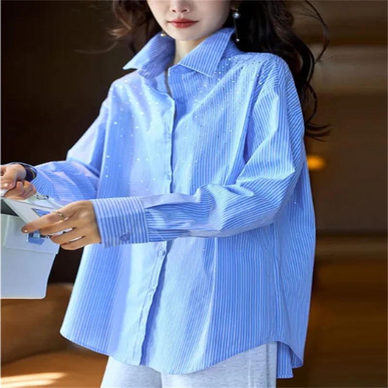 Large Loose Shirt Women Blouse Striped Blousas Casual Top Diamond Shirt Long Sleeve Button Cardigan Lapels Woman Clothes Shirt
Large Loose Shirt Women Blouse Striped Blousas Casual Top Diamond Shirt Long Sleeve Button Cardigan Lapels Woman Clothes Shirt