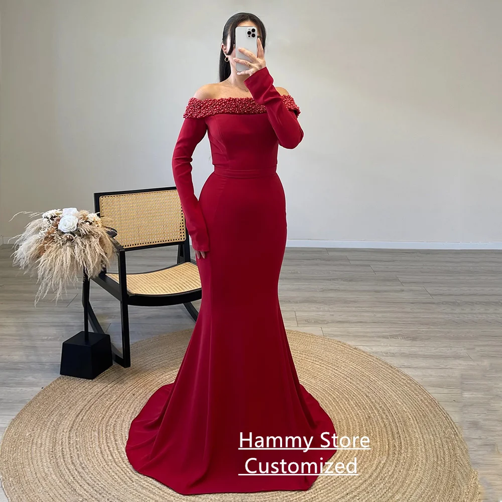 Pearls Mermaid Evening Dress Customized Boat Neck Long Sleeves Sweep Train Robe De Soiree Prom Gown Trumpet Party Dresses
Pearls Mermaid Evening Dress Customized Boat Neck Long Sleeves Sweep Train Robe De Soiree Prom Gown Trumpet Party Dresses