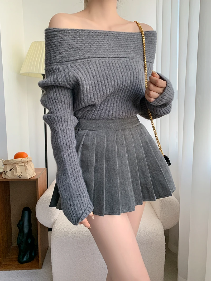 FIGOHR Korean slash neck Knitted Sweater Lazy Style Loose Short Off Shoulder One Neck Knitted Sweater 2025 Spring
FIGOHR Korean slash neck Knitted Sweater Lazy Style Loose Short Off Shoulder One Neck Knitted Sweater 2025 Spring