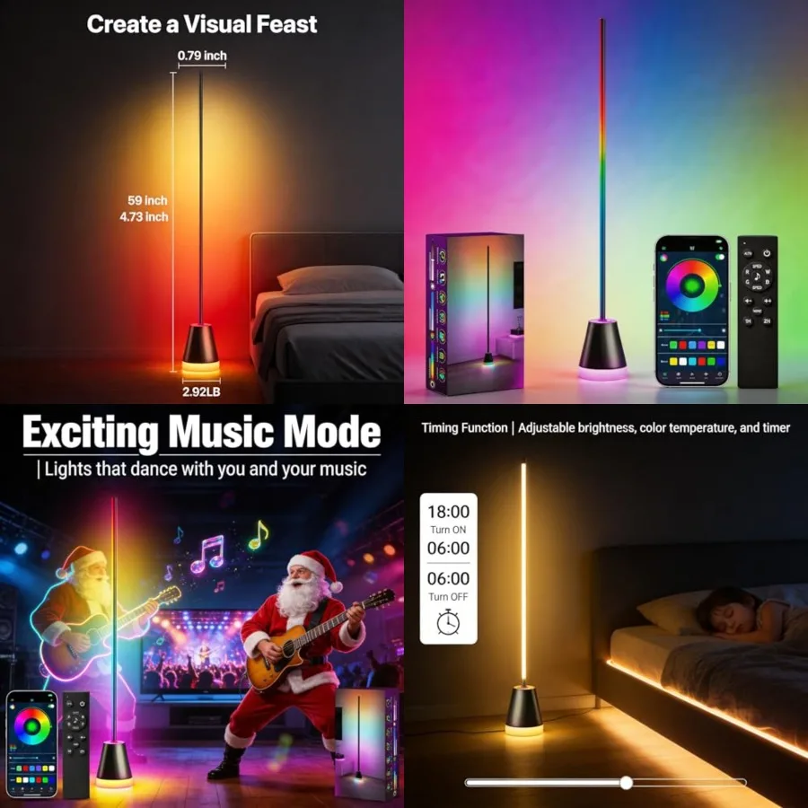 Smart RGB Corner Floor Lamp - 1700 Lumen LED with APP, Remote and Button Control, Color Changing Ambient Mood Lighting for Livi
Smart RGB Corner Floor Lamp - 1700 Lumen LED with APP, Remote and Button Control, Color Changing Ambient Mood Lighting for Livi