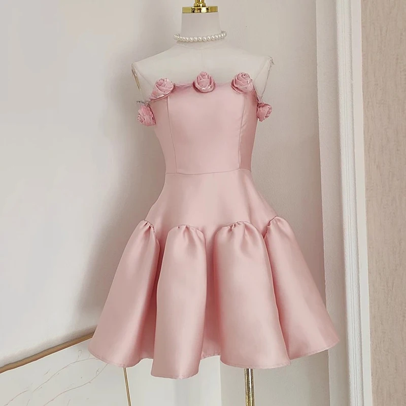 Sweet Style 3D Flower Women's Strapless Dress Zipper Solid Sleeveless Backless Party Dresses Female Sexy Off Shoulder Dress
Sweet Style 3D Flower Women's Strapless Dress Zipper Solid Sleeveless Backless Party Dresses Female Sexy Off Shoulder Dress