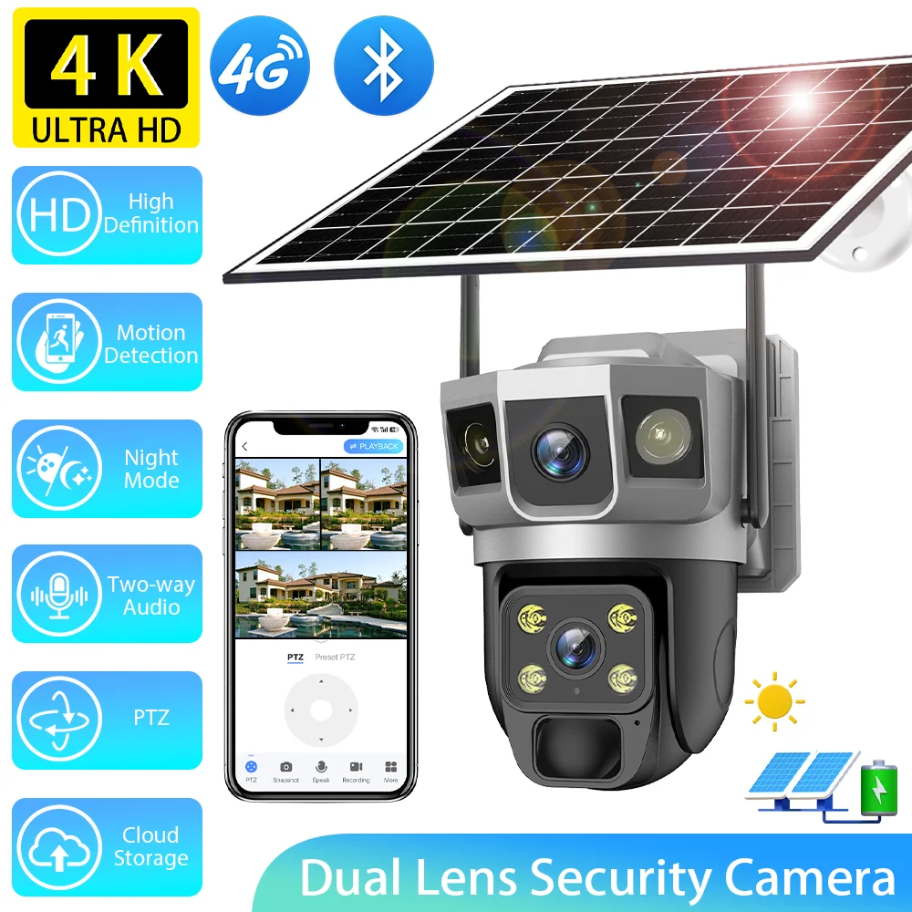 8MP HD 4G Solar Camera Security WiFi Outdoor CCTV Wireless Dual Lens Security Cameras Indoor Home Security AI Human Detection
8MP HD 4G Solar Camera Security WiFi Outdoor CCTV Wireless Dual Lens Security Cameras Indoor Home Security AI Human Detection