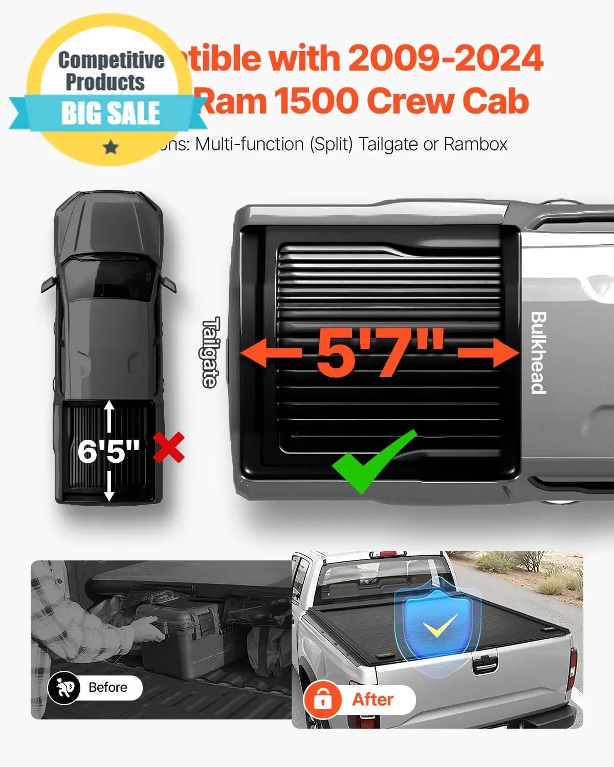 Substantial Retractable Tonneau Cover, 5.7 Ft Hard Retractable Tonneau Cover With Built-in Drainage Pipe For 2009-2024 Dodge Ram
Substantial Retractable Tonneau Cover, 5.7 Ft Hard Retractable Tonneau Cover With Built-in Drainage Pipe For 2009-2024 Dodge Ram