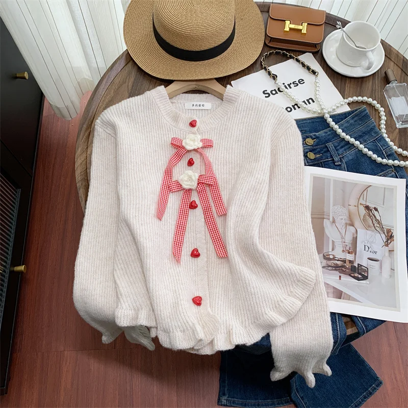 Women 3D Floral Bow Knit Cardigan Sweater Harajuku Vintage Y2k Loose O-Neck Cashmere Sweater 2000s Cutecore Clothes Autumn 2025
Women 3D Floral Bow Knit Cardigan Sweater Harajuku Vintage Y2k Loose O-Neck Cashmere Sweater 2000s Cutecore Clothes Autumn 2025