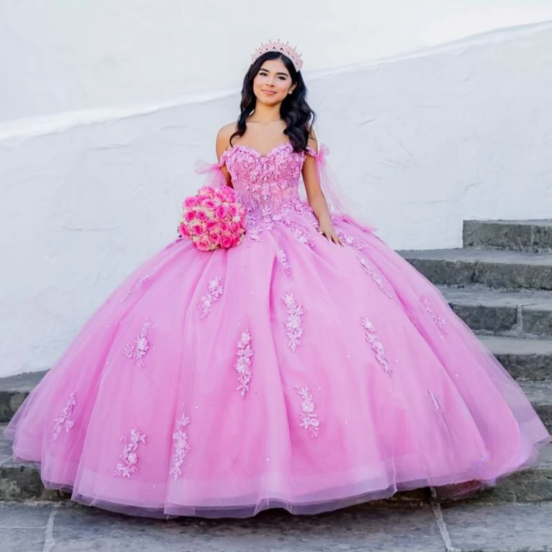 Pink Shiny Quinceanera Dresses Ball Gown Off The Shoulder Applique Lace Tull Sweet 16 Dress Vestidos De XV 15 Anos
Pink Shiny Quinceanera Dresses Ball Gown Off The Shoulder Applique Lace Tull Sweet 16 Dress Vestidos De XV 15 Anos