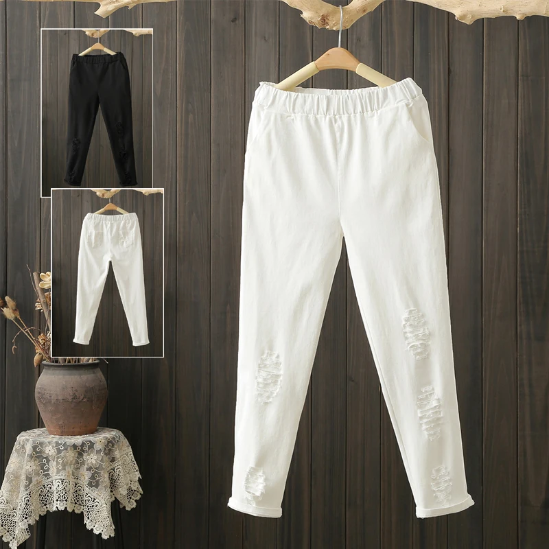 Loose High Elasticity Nine Point Casual Pants for Women plus Size Cotton Straight Leg Pants Trendy Faded Hole Design Commute ...
Loose High Elasticity Nine Point Casual Pants for Women plus Size Cotton Straight Leg Pants Trendy Faded Hole Design Commute ...