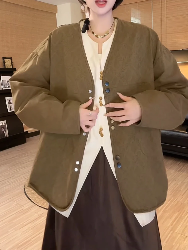 Retro Coffee-Colored Casual V-Ne Jaet plus Size Autumn Outerwear Versatile Women's Faion High Waist Loose Fit Long Sve
Retro Coffee-Colored Casual V-Ne Jaet plus Size Autumn Outerwear Versatile Women's Faion High Waist Loose Fit Long Sve