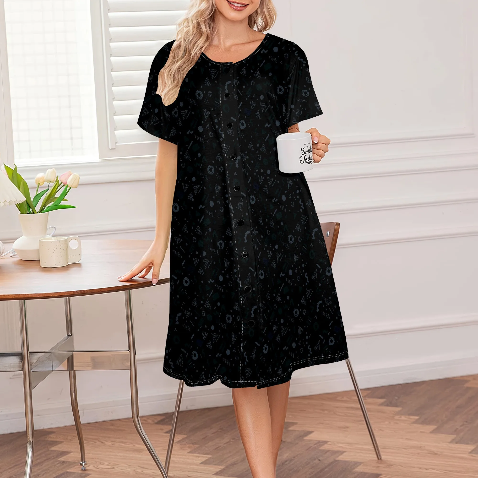 Black Abstract Pattern Button-Down Dress | Unique Geometric Print | Stylish A-Line Dress | Sizes S-3XL
Black Abstract Pattern Button-Down Dress | Unique Geometric Print | Stylish A-Line Dress | Sizes S-3XL