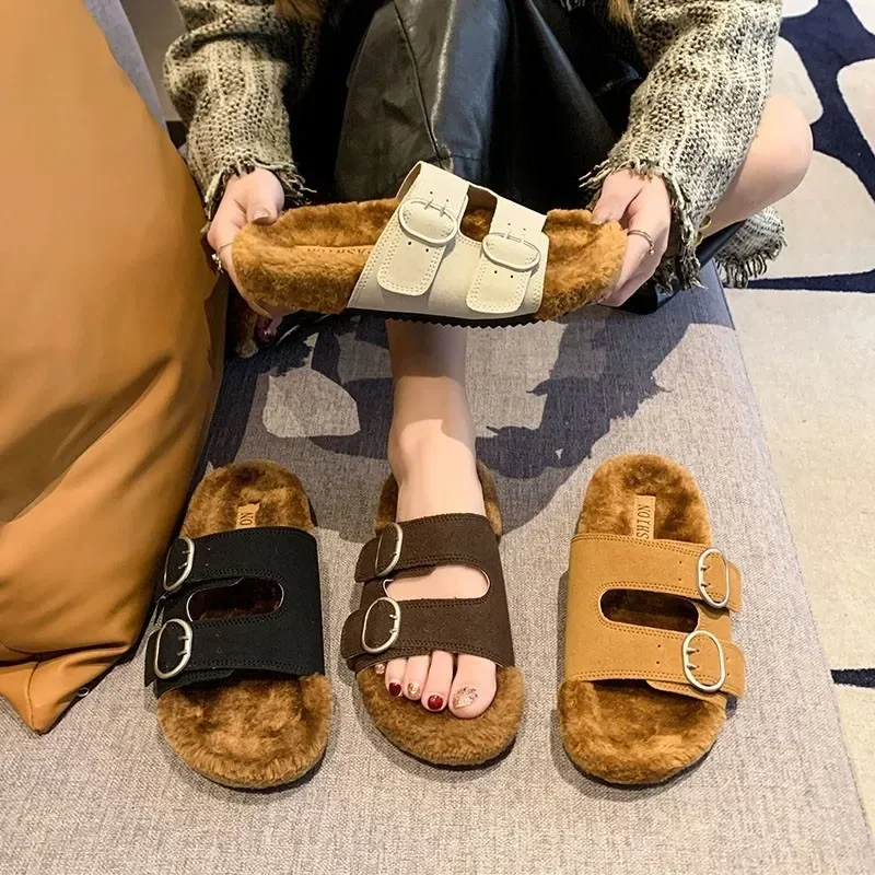 Flat Open Toe Belt Needle Buckle with Velvet Warm Outside Wear Home Fashion Comfortable Non-slip Wear-resistant Slippers Women
Flat Open Toe Belt Needle Buckle with Velvet Warm Outside Wear Home Fashion Comfortable Non-slip Wear-resistant Slippers Women
