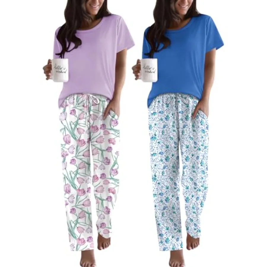 2 Pack Pajamas for Women Set Short Sleeve Sleepwear Top and Pants Pjs Soft Printed Lounge Sets with Pockets
2 Pack Pajamas for Women Set Short Sleeve Sleepwear Top and Pants Pjs Soft Printed Lounge Sets with Pockets