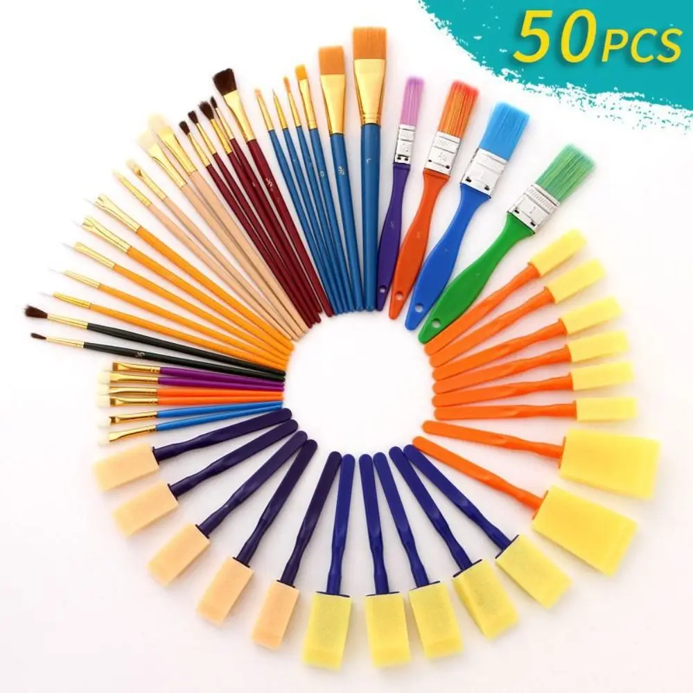 50pcs Multifunctional Painting Brush Set Comfortable Grip Nylon Hair Watercolor Drawing Brushes Sponge Brush Wooden
50pcs Multifunctional Painting Brush Set Comfortable Grip Nylon Hair Watercolor Drawing Brushes Sponge Brush Wooden