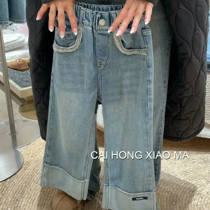 New girls' pants for spring and autumn children's western-style loose casual straight leg jeans
New girls' pants for spring and autumn children's western-style loose casual straight leg jeans