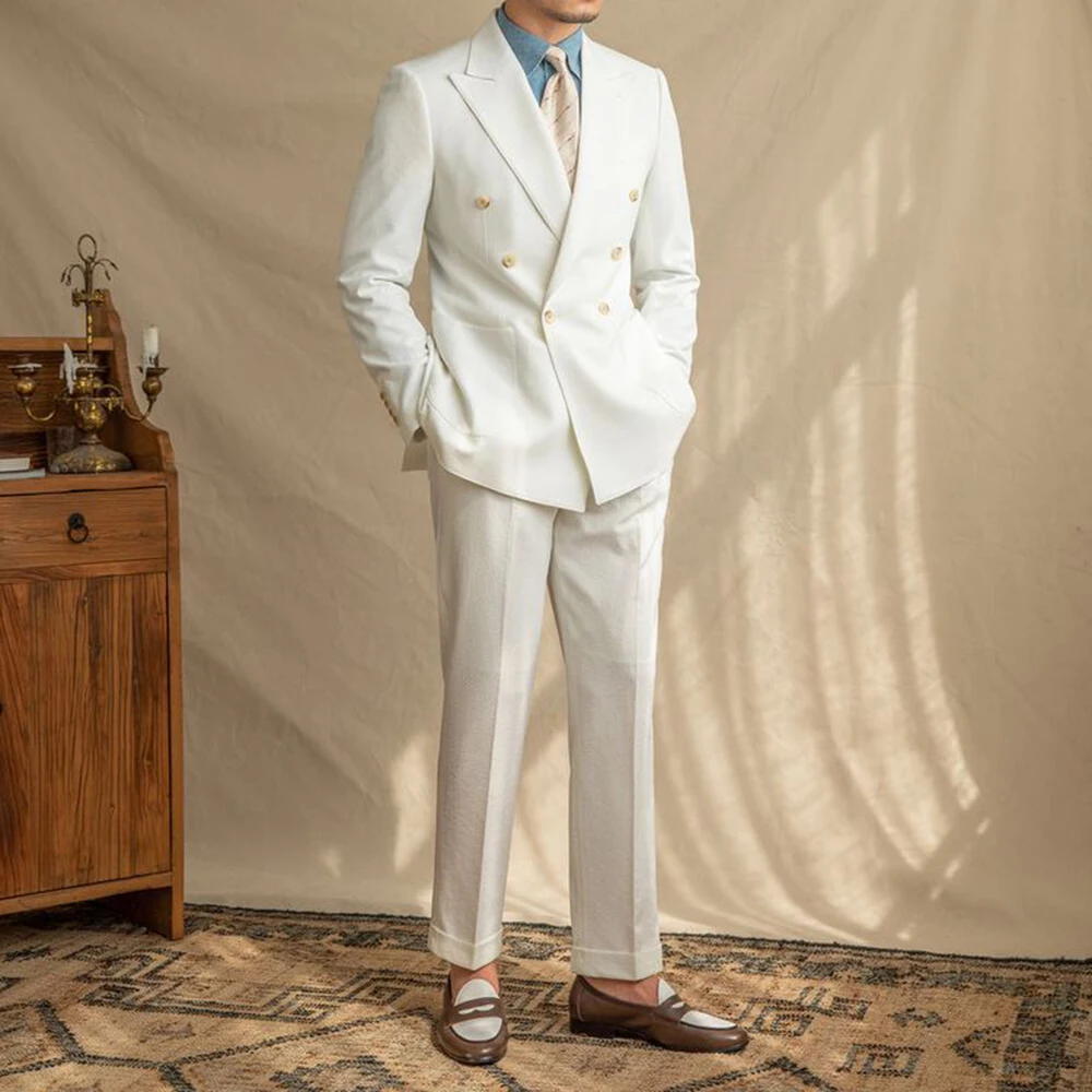 Elegant White Suits for Men Double Breasted 2 Pieces Jacket Pants Blazers Sets Male Business Banquet Party Slim Fit Clothing
Elegant White Suits for Men Double Breasted 2 Pieces Jacket Pants Blazers Sets Male Business Banquet Party Slim Fit Clothing