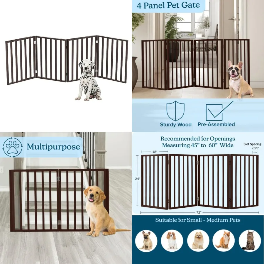Pet Gate - Indoor Foldable Dog Fence for Stairs, Hallways or Doorways - 72x24-Inch Retractable Wood Freestanding Dog Gates by
Pet Gate - Indoor Foldable Dog Fence for Stairs, Hallways or Doorways - 72x24-Inch Retractable Wood Freestanding Dog Gates by